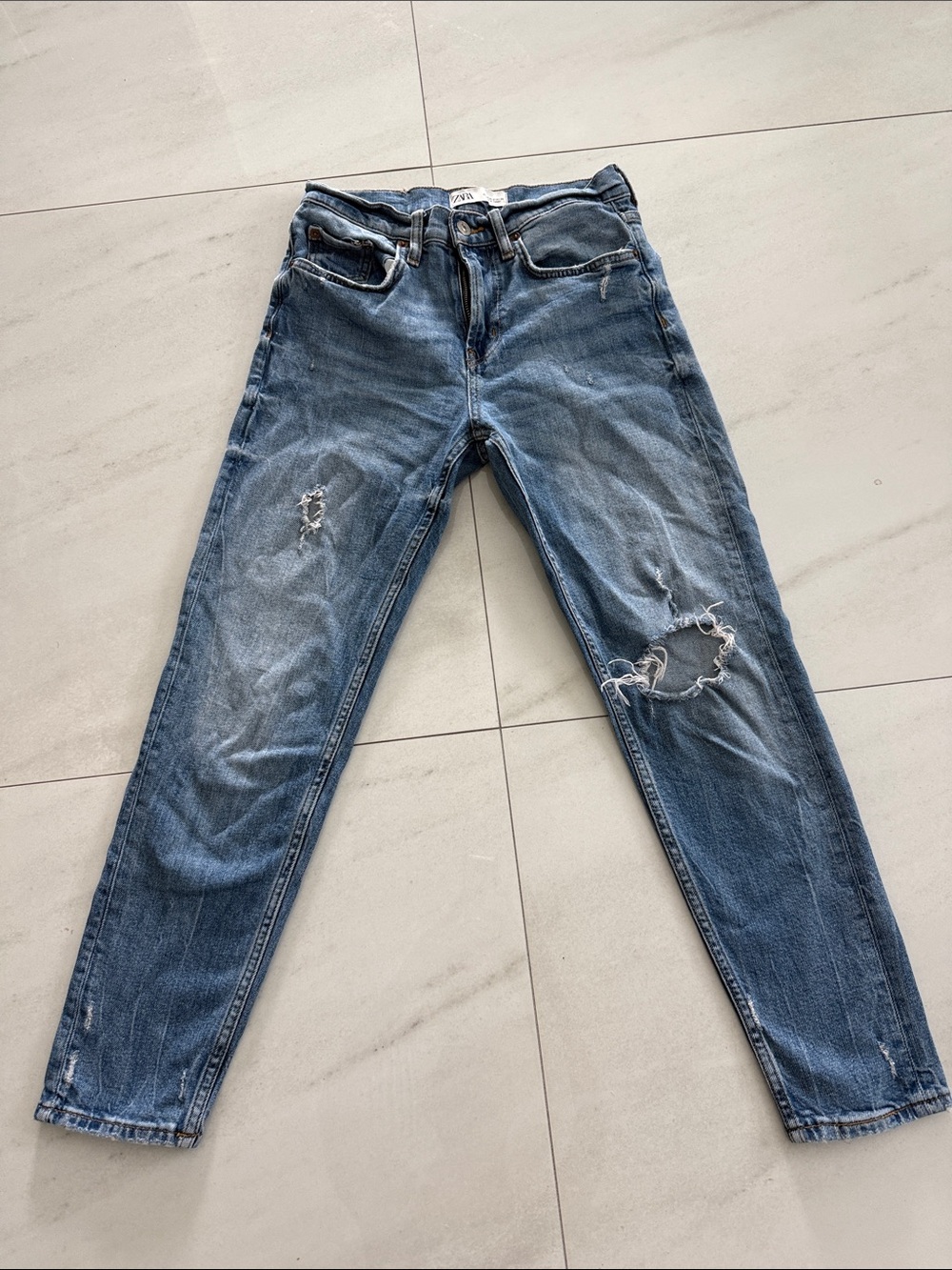 Zara Women's Ripped Blue Skinny Jeans